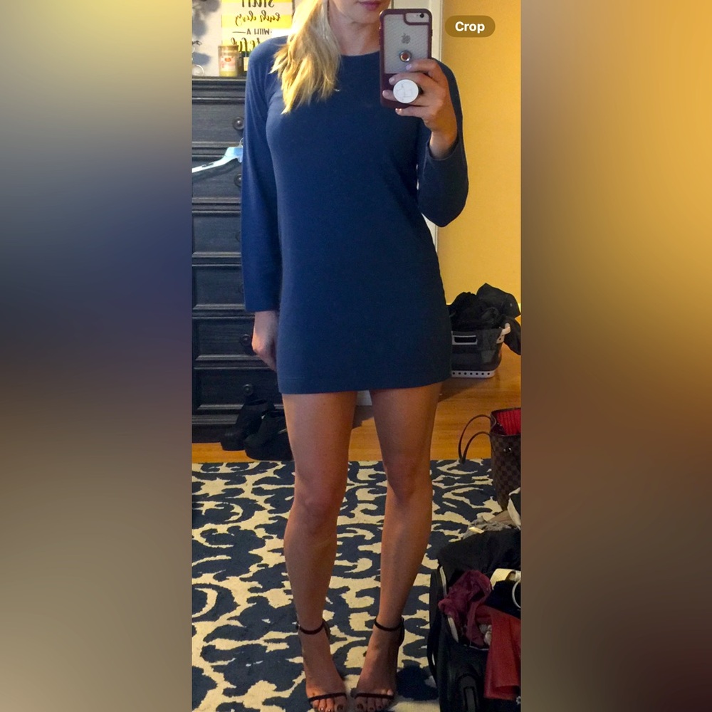 Women’s blue, long sleeve sz XS dress by Obey. Very good condition.